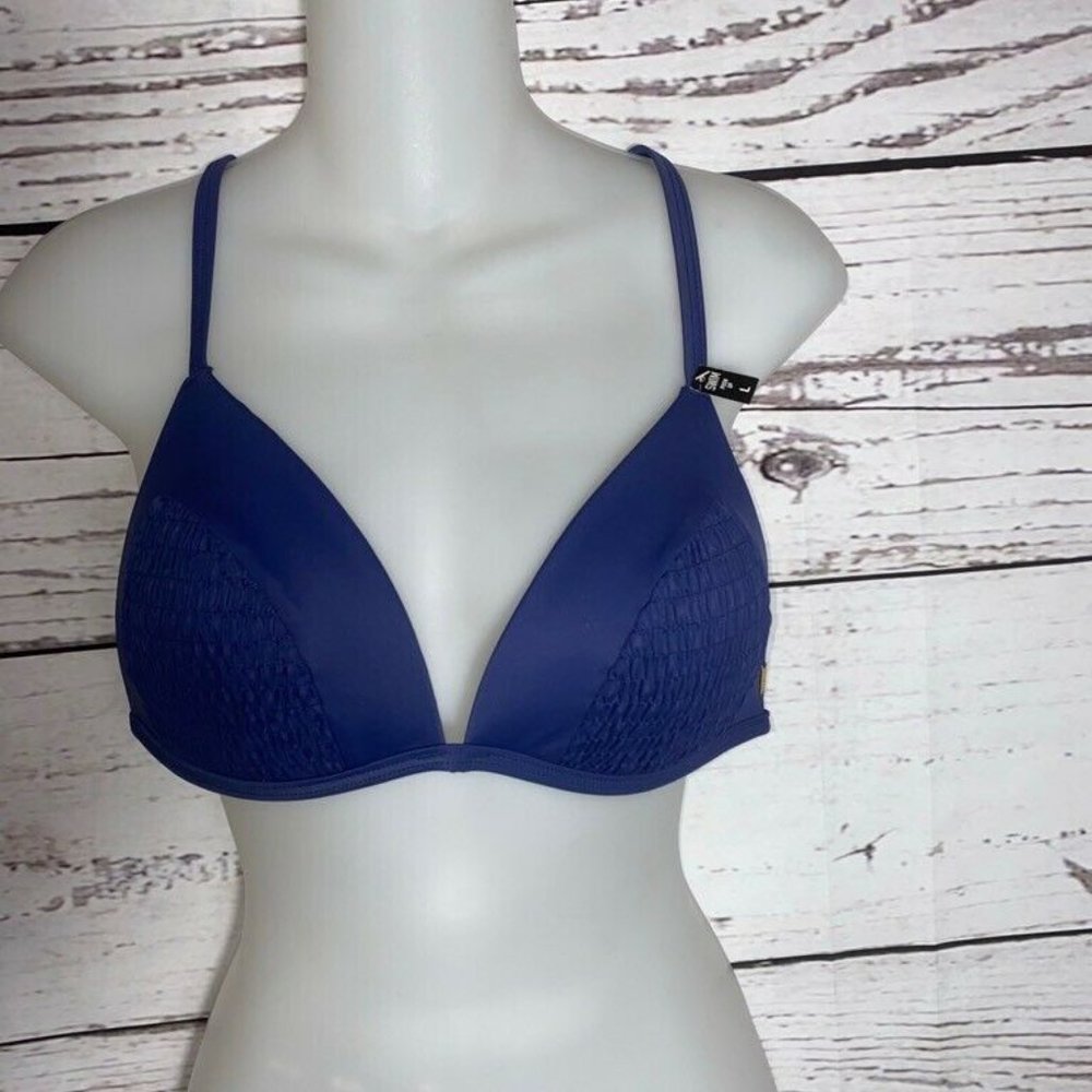 PINK Womens Bikini Swim Top Blue Textured Lined L